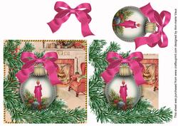 Pink Candle Fireplace Bauble Decoupage Step by Step Sheet
