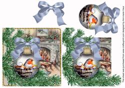 Robin Blue Fireplace Bauble Decoupage Step by Step Sheet