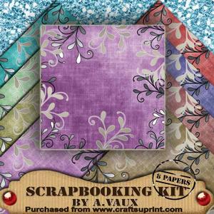 Silver Swirl Edges Mid Tea 8 Scrapbooking Papers Kit