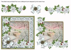 Snow Scene White Poinsettia Step by Step Decoupage Sheet