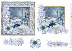 Blue Winter Walk Poinsettia Step by Step Decoupage Sheet