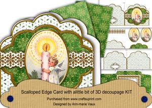 Candle Angel Green Anglaise Scallop Step by Step 3D Card Kit