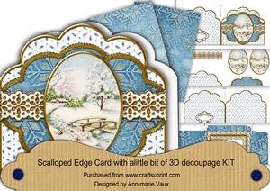 Pretty Snow Scene Blue Scallop Step by Step 3D Card Kit
