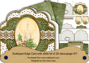 Single Candle Green Silver Scallop Step by Step 3D Card Kit