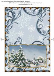 Christmas Blue Village Scallop Edge Book Card