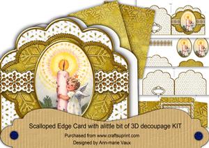 Candle Angel Gold Anglaise Scallop 3D Step by Step Card Kit