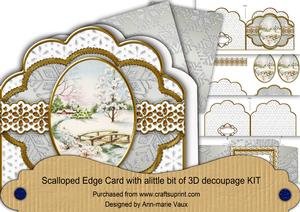 Pretty Snow Scene Silver Scallop 3D Step by Step Card Kit