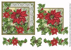 Red Poinsettias Green Step by Step Decoupage Sheet