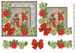 Feeding Reindeers Poinsettias Step by Step Decoupage Sheet