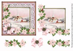 Pink Snow Church Poinsettias Step by Step Decoupage Sheet