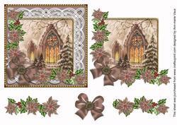 Church Window Poinsettia Step by Step Decoupage Sheet
