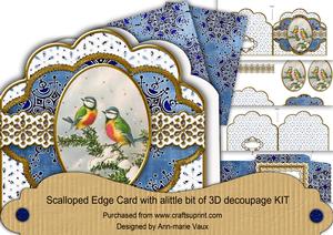 Blue Tits Snowflake Scallop Step by Step Card Kit