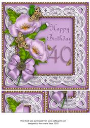 Lilac Poppy Butterfly 40th Birthday 8in Picture Topper