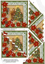 Christmas Tree Red Poinsettia 5in Scallop Triangle Stacker
