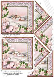 Pink Snow Church Poinsettia 5in Scallop Triangle Stacker