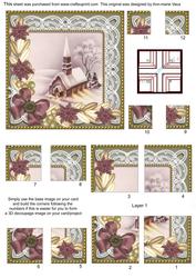 Church Lights on Plum Poinsettias 5in Quad Corner Stacker