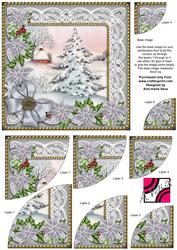 Pink Snow Tree Silver Poinsettia 6in Duo Corner Stacker