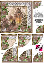 Church Window Poinsettia 6in Duo Corner Stacker