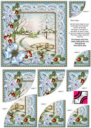 Pretty Snow Scene Blue Poinsettia 6in Duo Corner Stacker