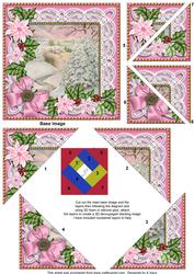 Snow Scene Pink Poinsettia 5in Triangle Spiral Stacker