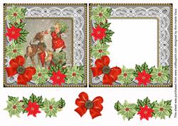 Feeding Reindeer Poinsettia Reverse Decoupage Step by Step
