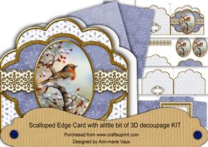 Red Robin Blue Flake Anglaise Scallop 3D Decoupage Card Kit