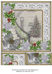 Grey Christmas Tree Poinsettia 8in Picture Topper