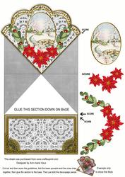 Pretty Snow Scene Poinsettia Silver Spring Decoupage Card