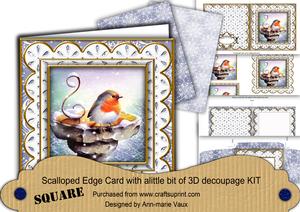 Blue Robin Flake Anglaise Scallop Square 3D Card Kit