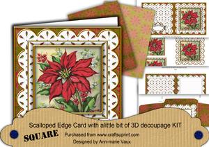 Poinsettia Red Flake Anglaise Scallop Square 3D Card Kit