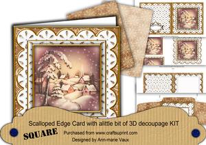 Snowy Village Flake Anglaise Scallop Square 3D Card Kit