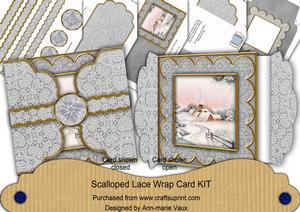 Pink Church Grey Poinsettia 3D Scallop Wrap Card Kit