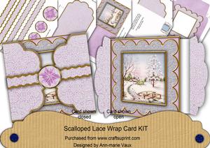 Pretty Snowscene Lilac Poinsettia 3D Scallop Wrap Card Kit