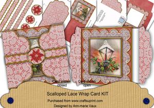 Christmas Lantern Red Poinsettia 3D Scallop Wrap Card Kit