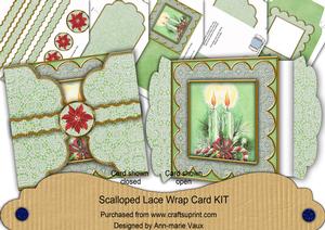 Candle Duo Green Poinsettia 3D Scallop Wrap Card Kit