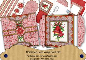 Christmas Bells Red Poinsettia 3D Scallop Wrap Card Kit