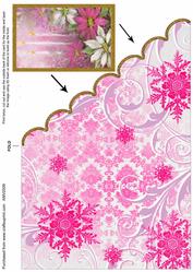 Christmas Pink Poinsettia Scallop Edge Corner Card