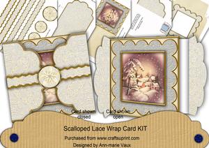 Snowy Village Cream Poinsettia 3D Scallop Lace Wrap Card Kit