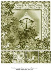 Christmas Lantern Olive Tone Poinsettia 8in Picture Topper