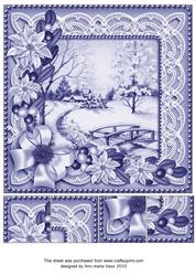 Pretty Snowscene Blue Tone Poinsettia 8in Picture Topper