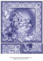 Snowy Village Blue Tone Poinsettia 8in Picture Topper