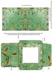 Gold Swirl Green Linen Midi Card and Envelope Sheet