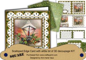 Christmas Lantern Green Anglaise 3D Square Scallop Card Kit