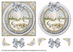 Pretty Snowscene Grey Cream Ruffle Decoupage Step by Step