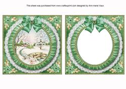 Pretty Snowscene Green Ruffle Shaker Frame with Base