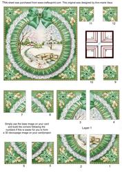 Pretty Snowscene Green Ruffle 5in Quad Round Corner Stacker