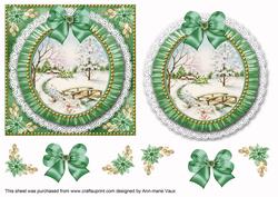 Pretty Snowscene Green Ruffle Decoupage Step by Step Sheet
