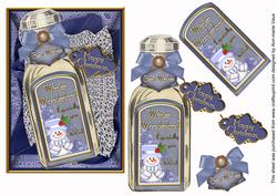Blue Snowman Wonderland Bottle Step by Step Decoupage