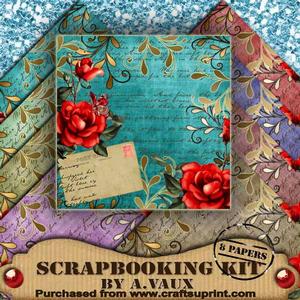 Rose Postcard Mid Tea 8 Scrapbooking Papers Kit