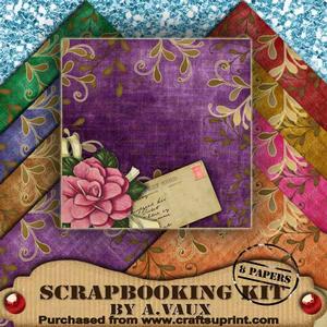 Ribbon Rose Postcard Dark Tea 8 Scrapbooking Papers Kit